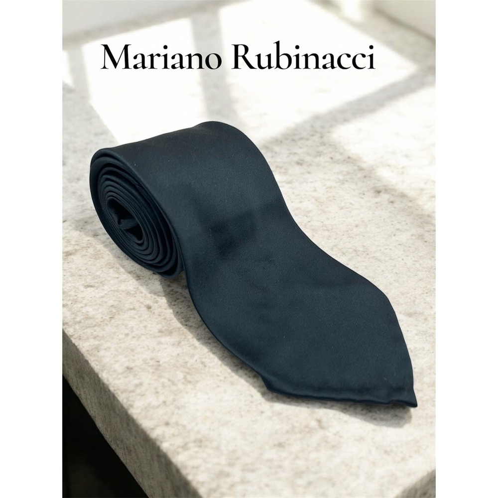 Mariano Rubinacci Mens Silk Tie Navy Blue Solid Twill Handmade in Italy Business